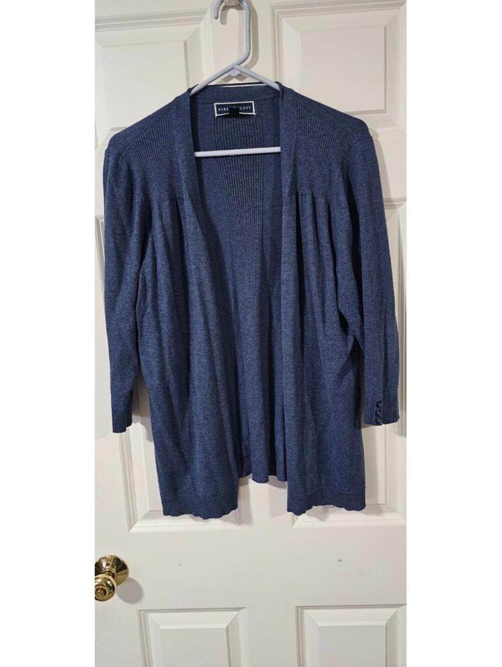 Karen Scott Women's Cardigan Sweater Size large Blue Long Sleeve Open Front